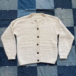 vintage cable knit cream cardigan sweater size M cotton